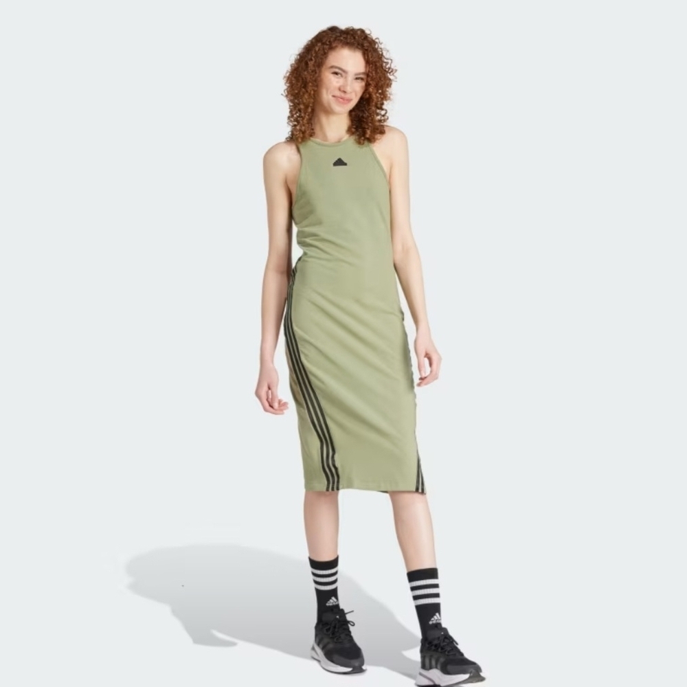 Adidas Future Icon 3-Stripe Dress Womens Size Medium In Tent Green
